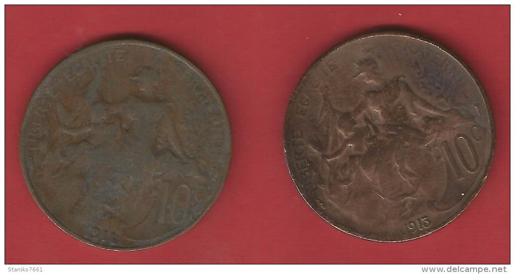 DEUX MONNAIES 10 CENTIMES DANIEL- DUPUIS 1911 1913 - Altri & Non Classificati