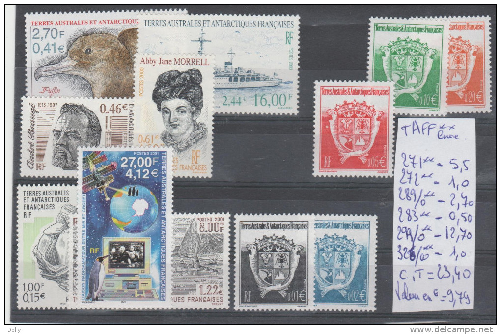 TIMBRES DU TAFF ** LUXE NR *271/2-289/0-283-299/0-326/0**  COTE 23.40€    VALEURS EN EUROS 9.79 - Unused Stamps