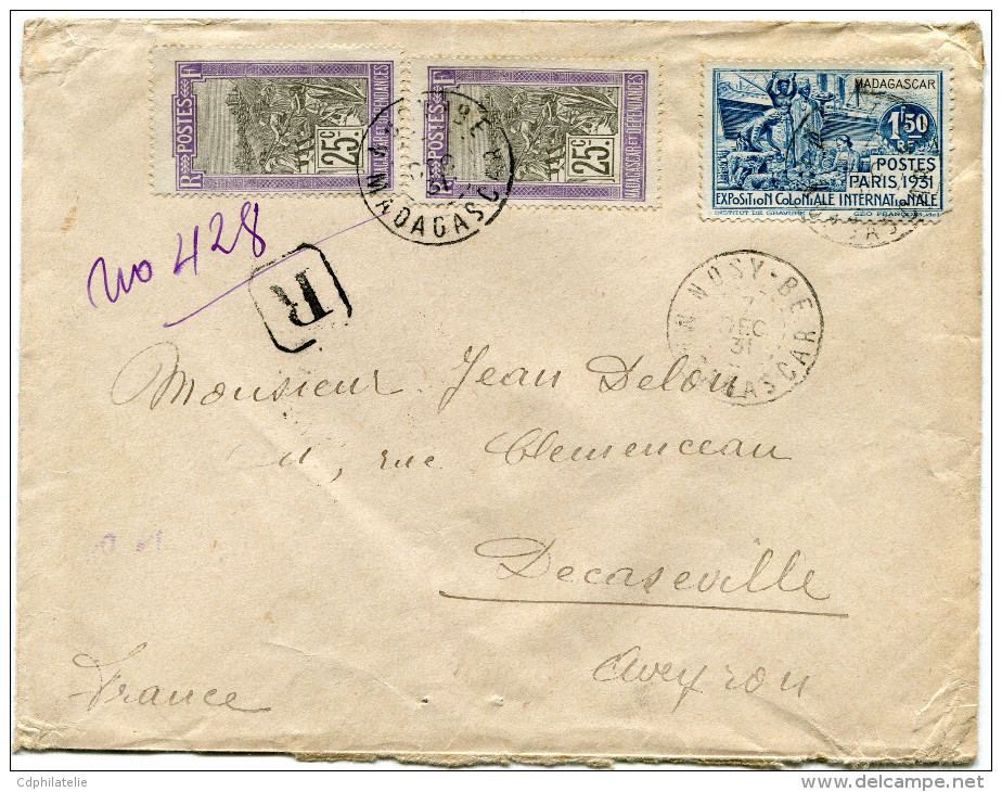 MADAGASCAR LETTRE RECOMMANDEE DEPART NOSY-BE 7 DEC 31 MADAGASCAR POUR LA FRANCE - Lettres & Documents