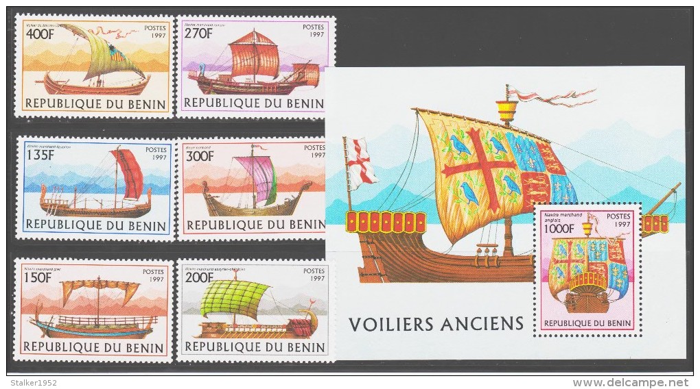 Benin 1997 Mi 971-976 + Block 33(977) Trade Sailers / Handels-Segelschiffe **/MNH - Bateaux