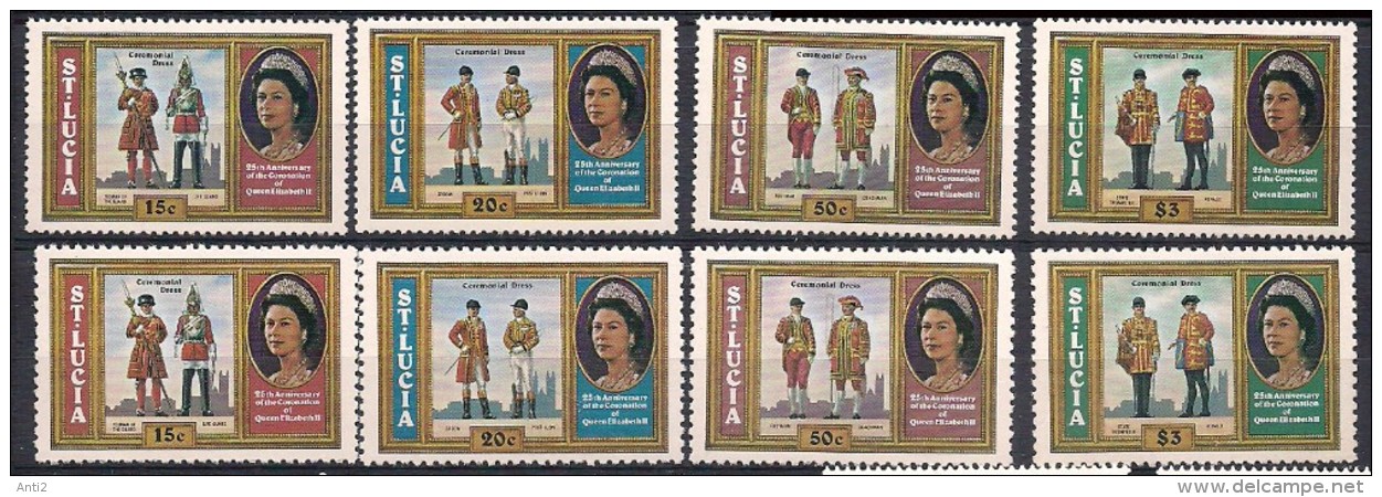 St. Lucia 1978 25 Years Coronation, Mi 436-439 A And C  MNH(**) - Ste Lucie (...-1978)