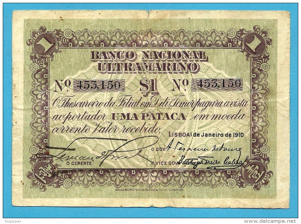 TIMOR - 1 Pataca - 1.1.1910 - RARE - P 1 - Portugal - Timor