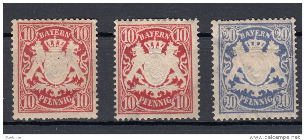 Bayern Lot 3 Marken 10 Pf (2) Und 20 Pf. Staatswappen 1888 - * Ungebraucht - Altri & Non Classificati