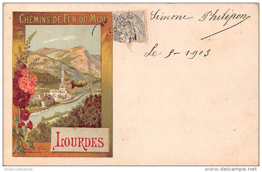 Publicité: Thème: Affiche. Illustrée Par Hugo D'Alési.  Chemin De Fer Du Midi.  Lourdes - Publicité