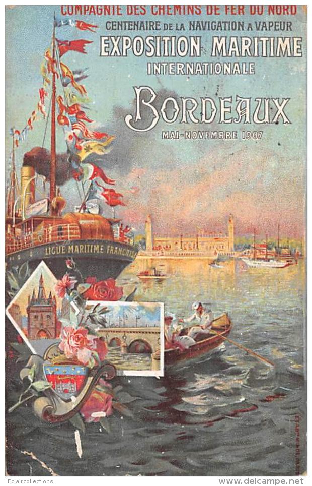 Bordeaux    33     Affiche Chemin De Fer Du Nord . Exposition Maritime Centenaire  (pli D'angle) - Bordeaux