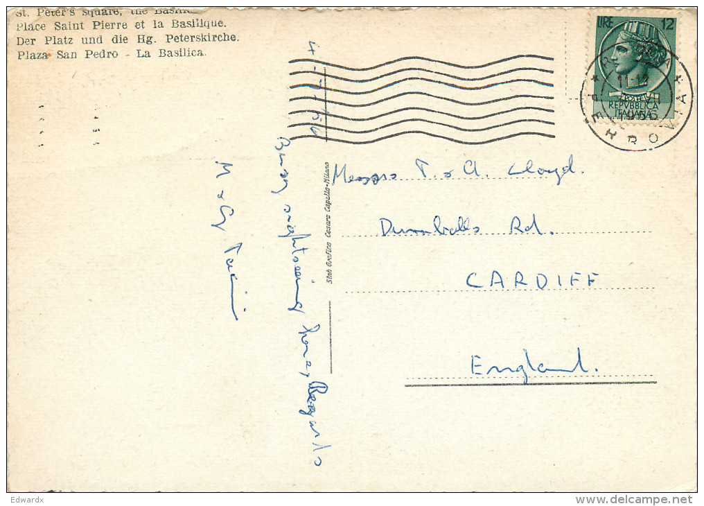 San Pietro, Roma, Italy Postcard Posted 1956 Stamp - San Pietro