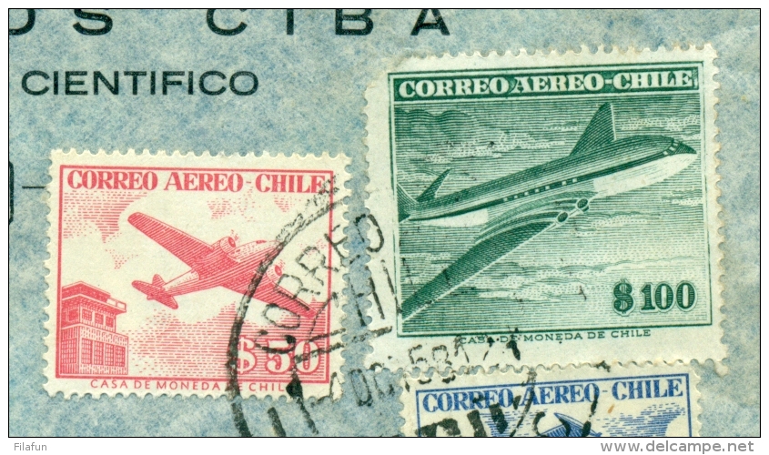 Chili - 1958 - 4 Airmail Stamps Cover From Santiago To Basilea (Basel) / Suiza (Schweiz) - See Stamp Quality - Chili