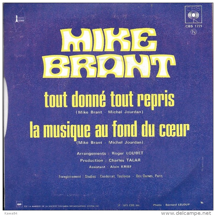 SP 45 RPM (7")  Mike Brant  "  Tout Donné Tout Repris  " - Other - French Music