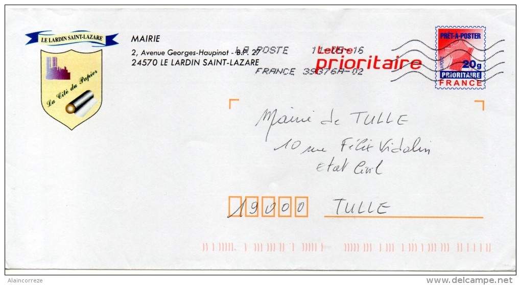 Entier Postal PAP Dordogne Le Lardn Saint Lazare La Cité Du Papier - PAP: Private Aufdrucke