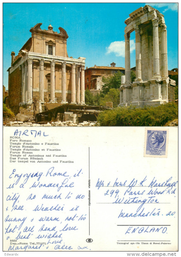 Foro Romano, Roma, Italy Postcard Posted 1960s Stamp - Other & Unclassified