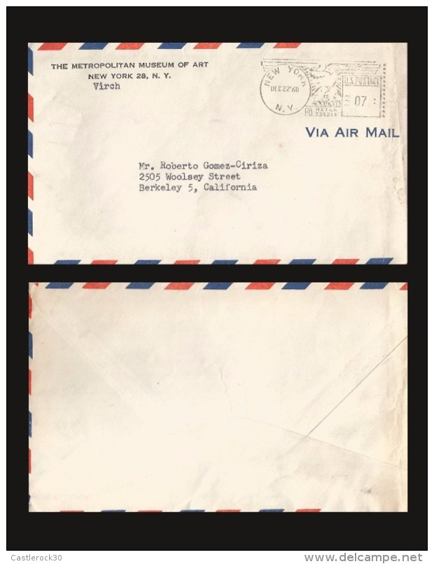 B)1960 USA,  METROPOLITAN MUSEUM OF ART, BLACK SEAL CANC, U.S POSTAGE, CIRCULATED COVER FROM  NUEVA YORK TO BERKELEY CAL - 2b. 1941-1960 Nuovi