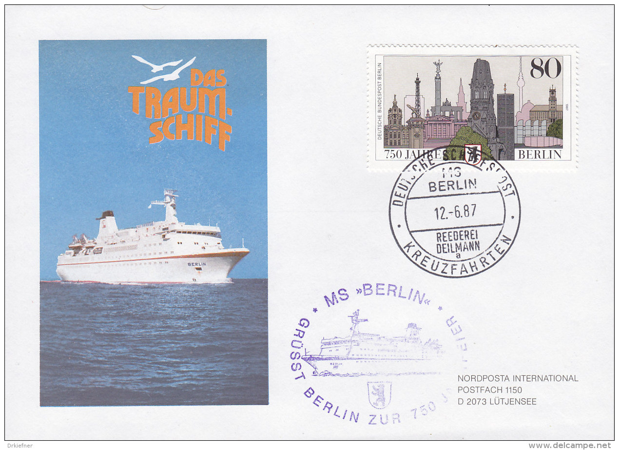 DEUTSCHE SCHIFFSPOST MS "Berlin" Traumschiff, Peter Deilmann Reederei, Gruß Zur 750 Jahr Feier, Kreuzfahrten 12.6.1987 - Schiffahrt