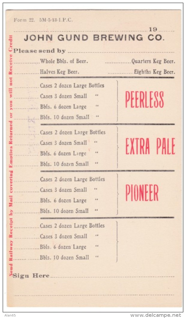 Sioux Falls South Dakota, Gund Brewing Company Order Form On C1910s Vintage Postcard - Sioux Falls