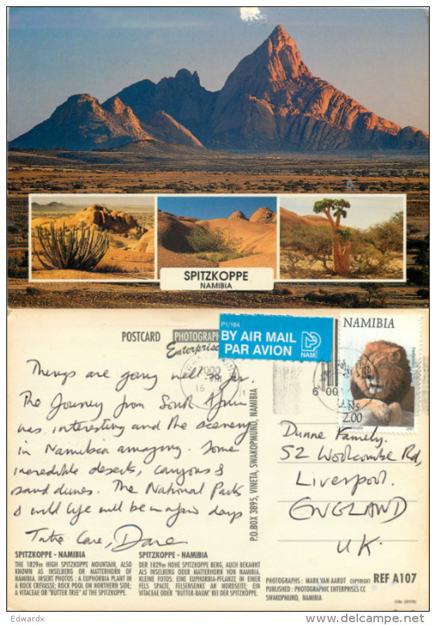 Spitzkoppe, Namibia Postcard Posted 2000 Stamp - Namibie