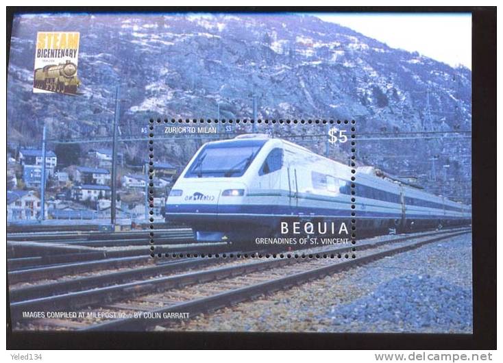 BEQUIA    380  MINT NEVER HINGED SHEETS OF TRAINS   #  072-3   ( - Treni