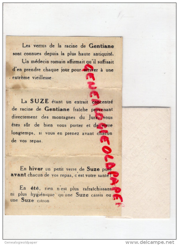 DEPLIANT CARTON SUZE CASSIS CITRON -POUR FEUILLES TABAC A ROULER-TURIN 1911-GAND 1913-MARSEILLE 1922-PARIS 1900-GENTIANE - 1900 – 1949