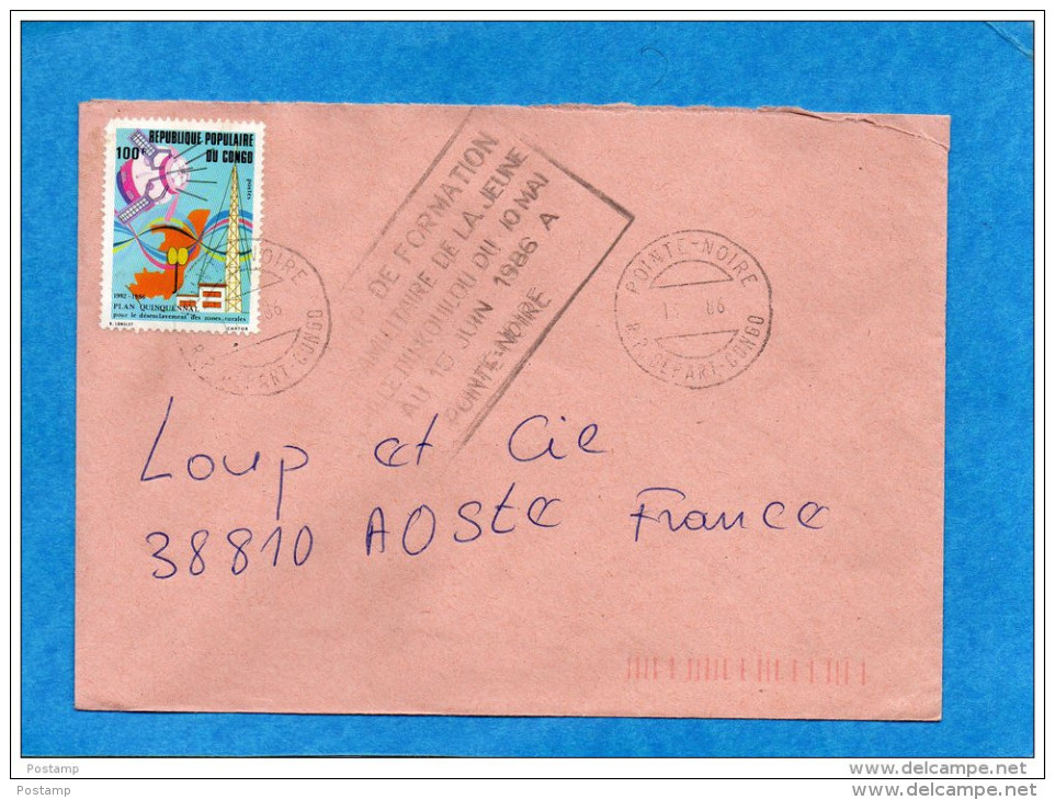 MARCOPHILIE-lettre  CONGO>Françe-cad   1986 +cachet  "camp De Formation Militaire  De Pointe Noire - Oblitérés