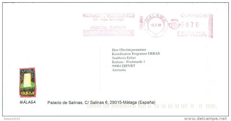 Spanien Malaga MWST 1999 Palacio De Salinas Programm URBAN Brief Nach Deutschland - Maschinenstempel (EMA)