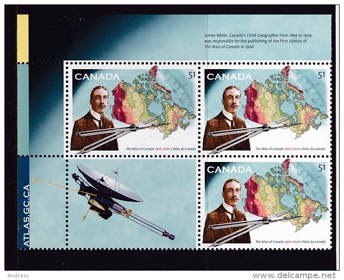 2006 Canada Canade - 3v. With Tab 'The Atlas Of Canada' Satelite Géographie, Compass, Geography Scott 2160 MNH - Geography