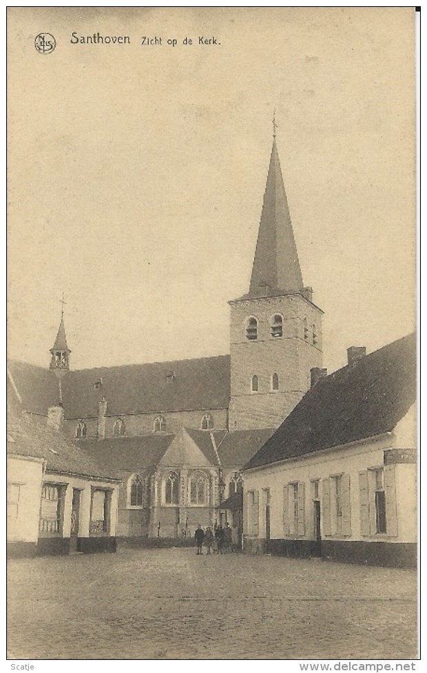 Santhoven.  -   Zicht Op De Kerk.  1925  Naar  Hal (Santhoven)  -  Uit Plakboek - Vorselaar