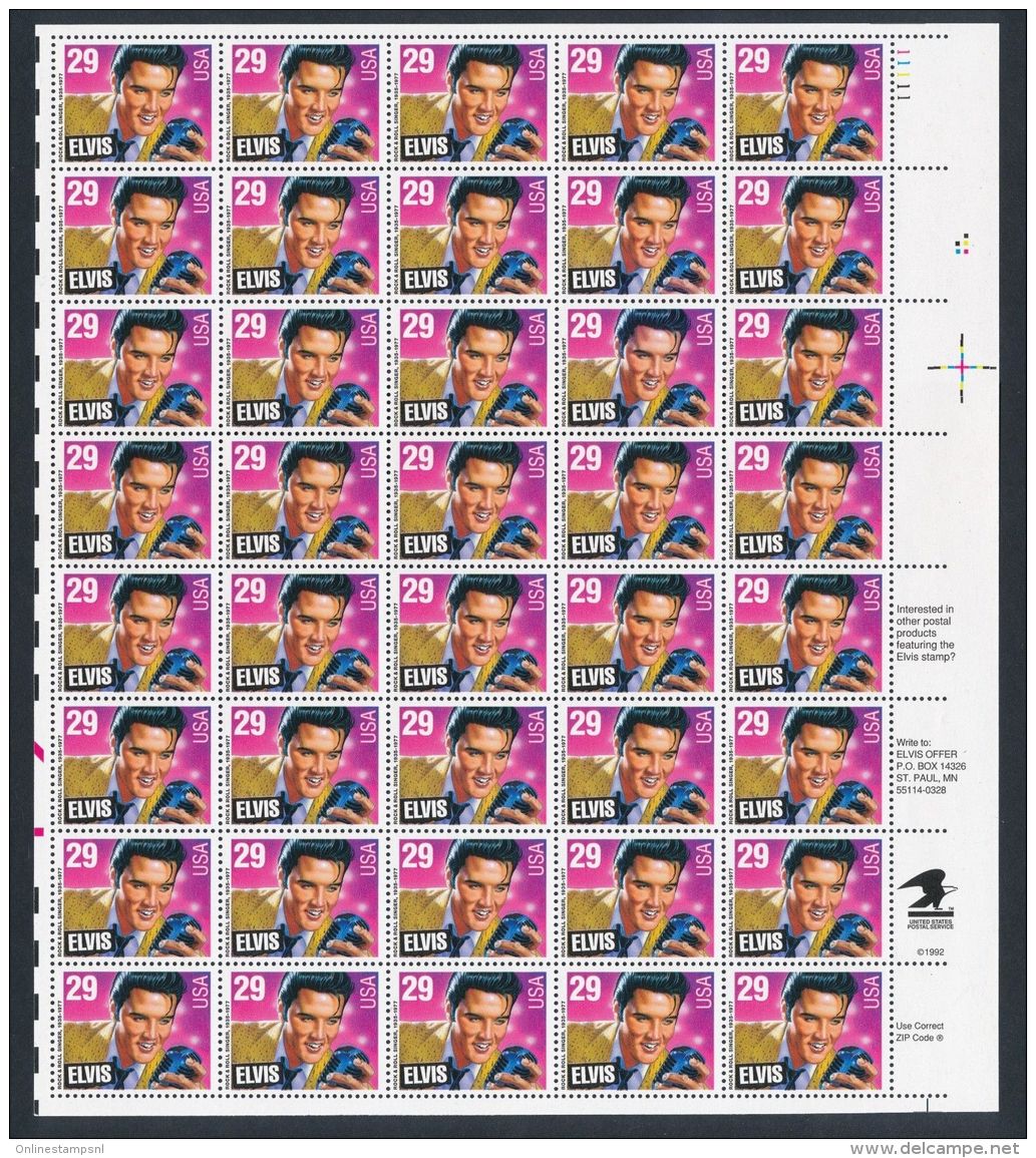 United States 1993 Elvis Presley - Sc # 2721 - Mi 2336  Complete Sheet MNH/** - Strips & Multiples