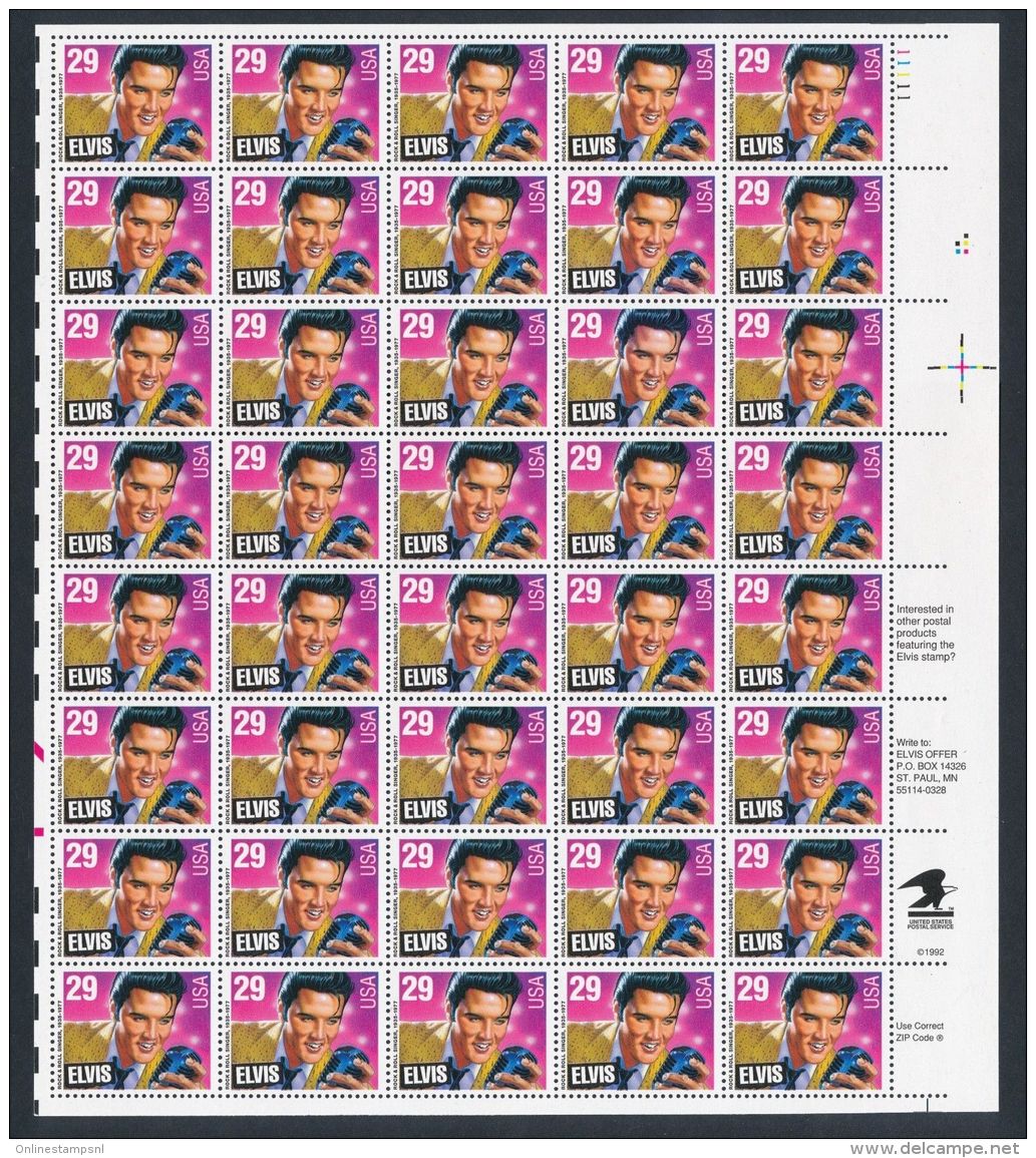 United States 1993 Elvis Presley - Sc # 2721 - Mi 2336  Complete Sheet MNH/** - Bandes & Multiples