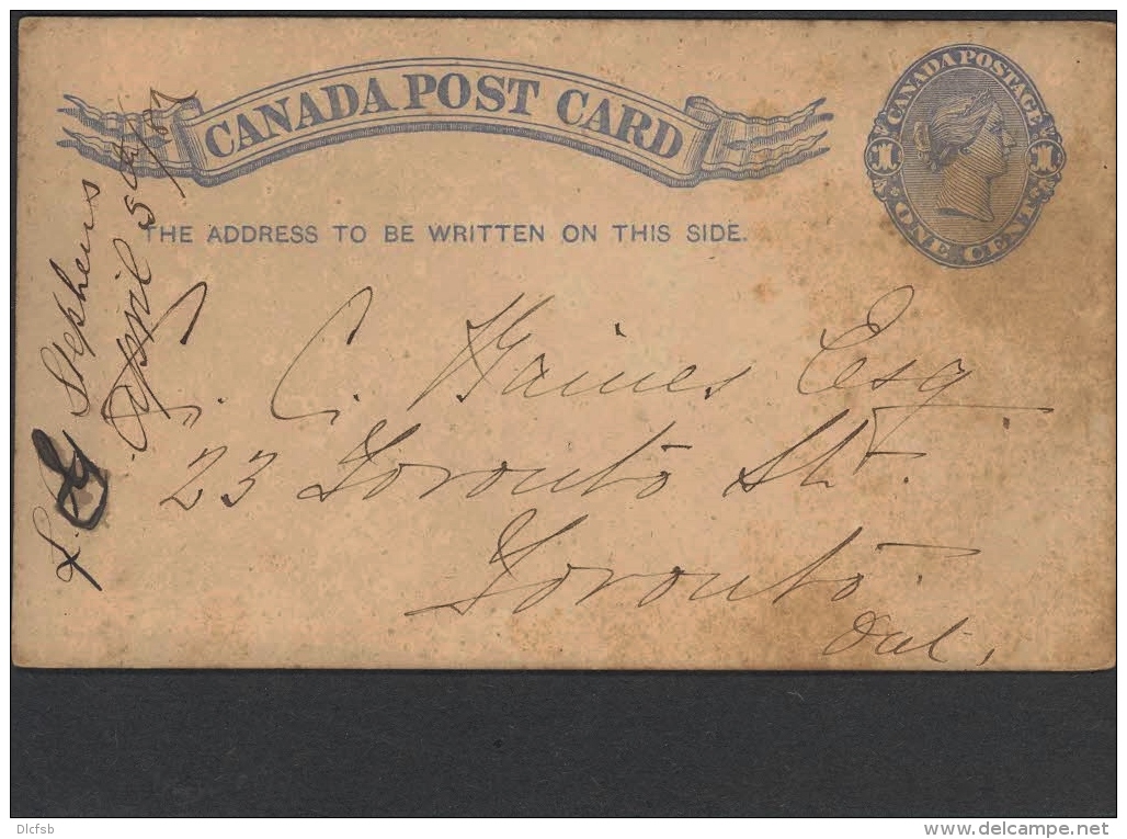 CANADA, Postcard 1882 1c  Shield Below 1s - 1860-1899 Règne De Victoria
