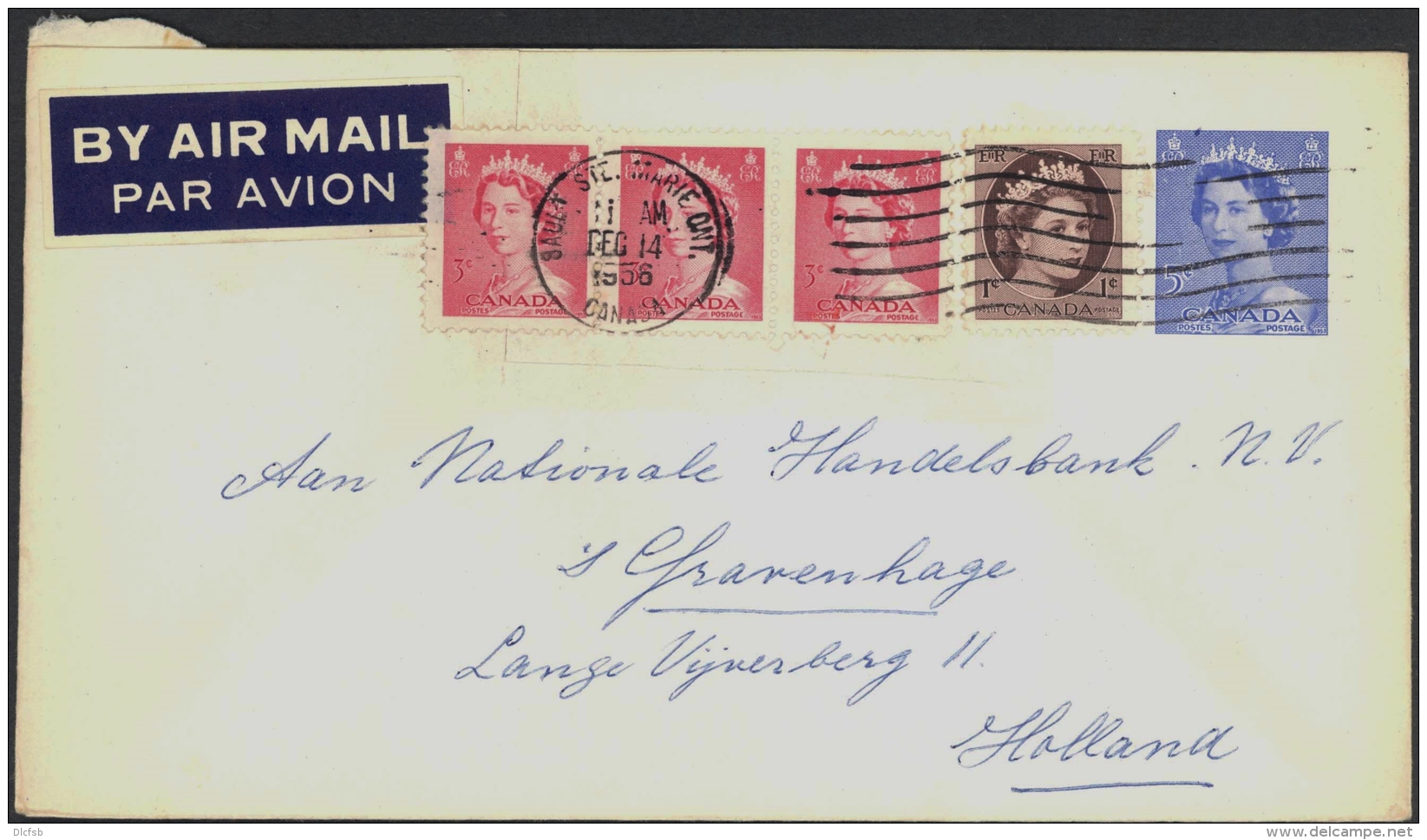 CANADA, Postcard 1953 5c Envelope To Holland, Fine - 1953-.... Regering Van Elizabeth II