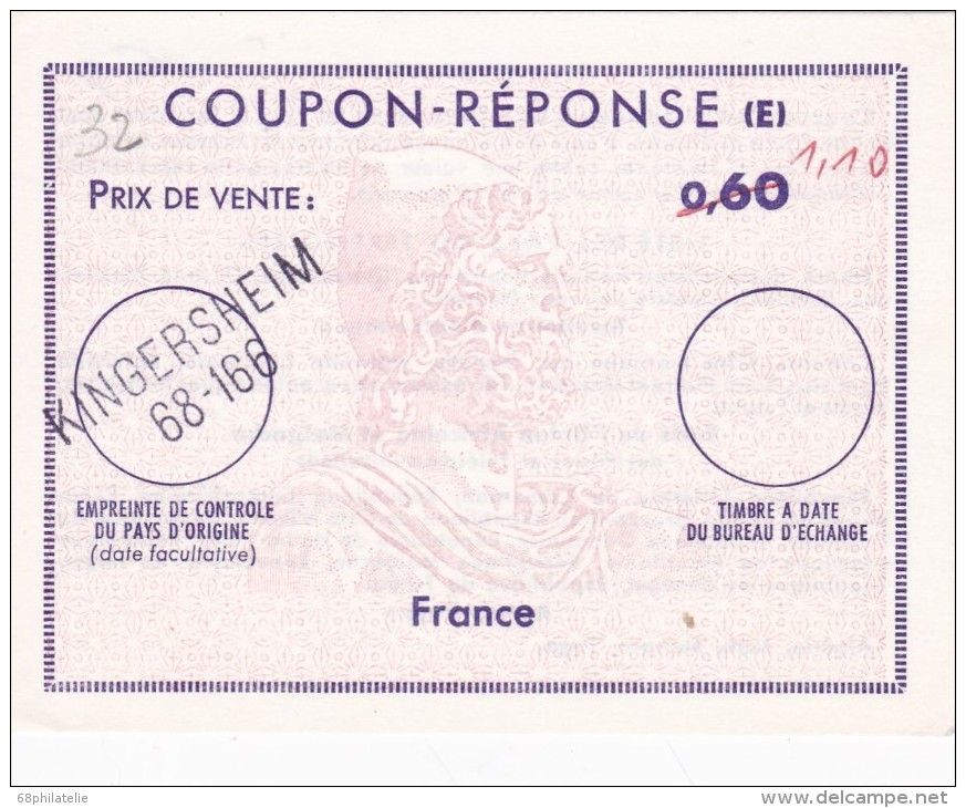 FRANCE  COUPON REPONSE  KINGERSHEIM - Antwoordbons