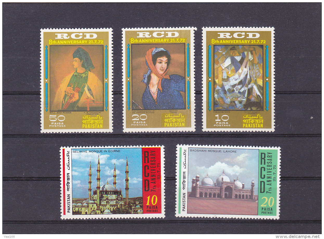 #128  PAINTINGS, CHURCHES, 5 X STAMPS, 1972 ,   MNH**, PAKISTAN. - Pakistan