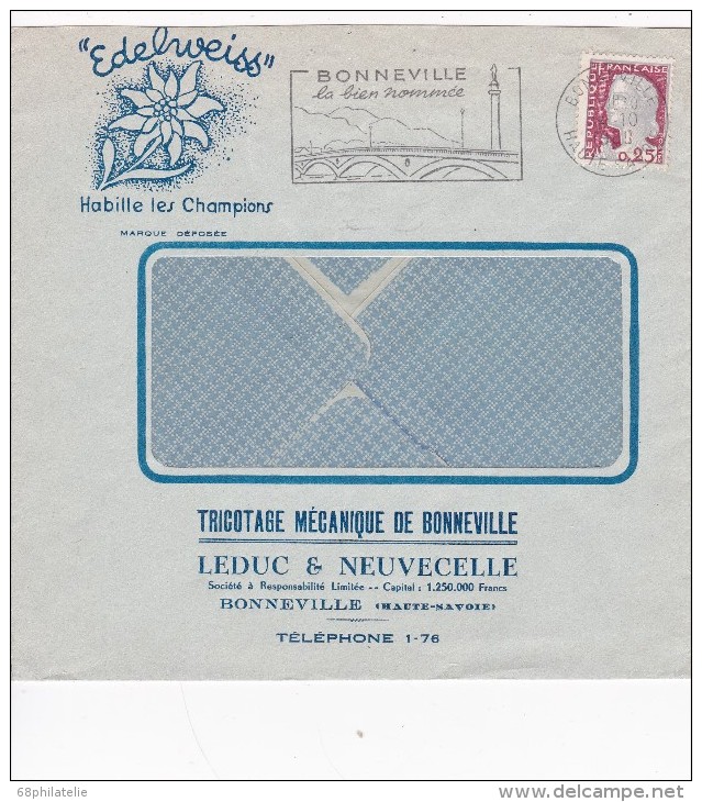 FRANCE  1960 LETTRE ILLUSTREE DE BONNEVILLE THEME EDELWEISS - Briefe U. Dokumente