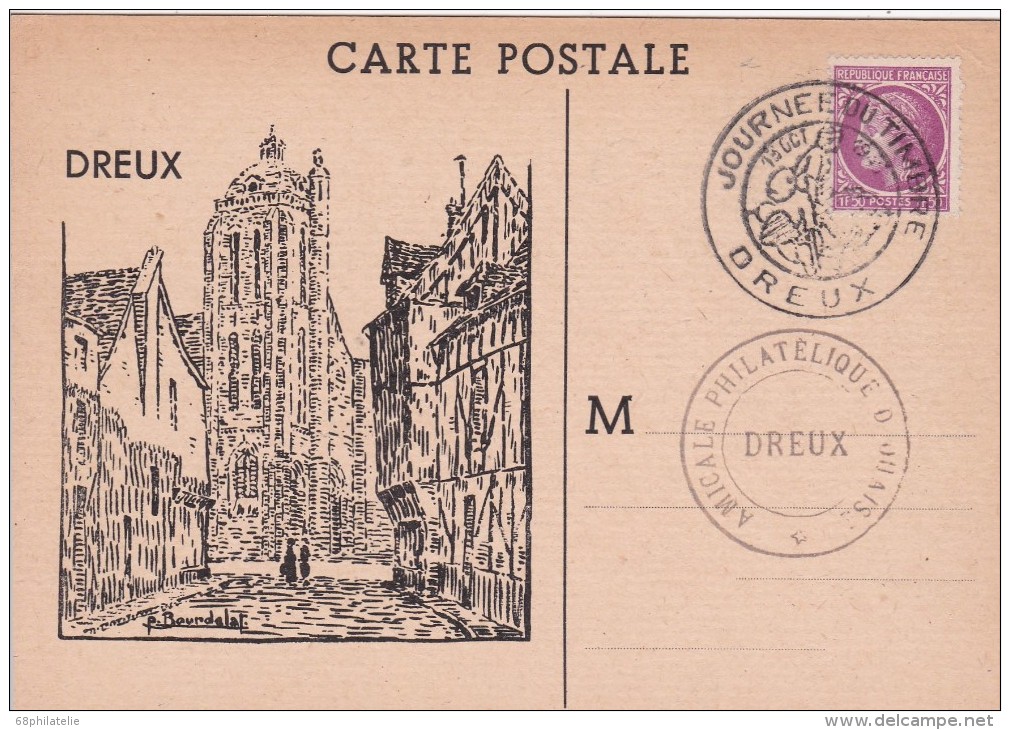 FRANCE  CARTE JOURNEE DU TIMBRE DREUX - Lettres & Documents