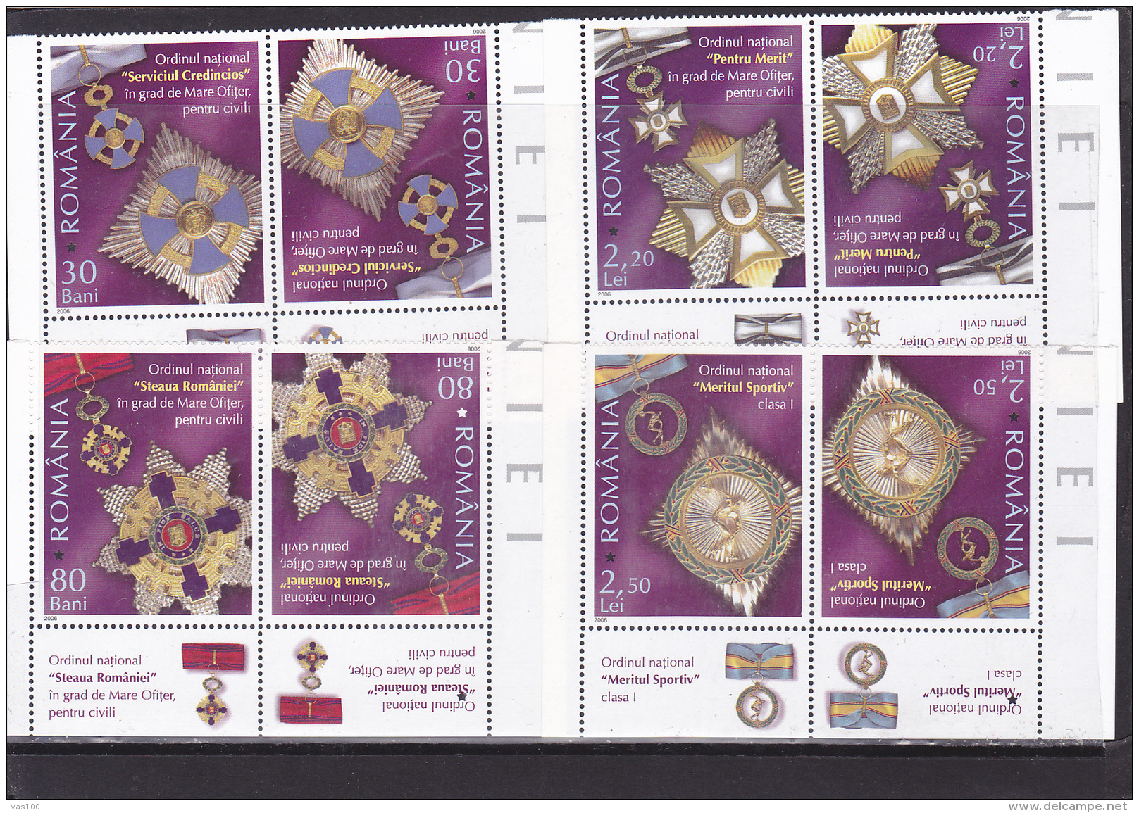 #129  DECORATION,  MILITARY MEDALS  NATIONAL ORDER "STEAUA ROMANIEI", 2007, MNH**, BLOCK OF 2 STAMPS IN PAIR, 2006, ROM. - Neufs