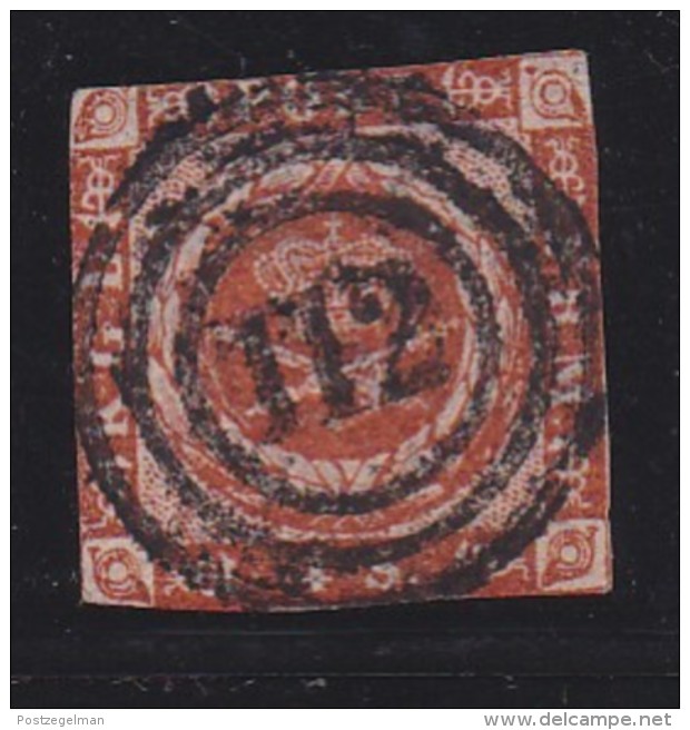 DENMARK,1858, Used Stamp(s), Crown Brown Red, Short Sides,  Mi 7 #10002, - Gebruikt