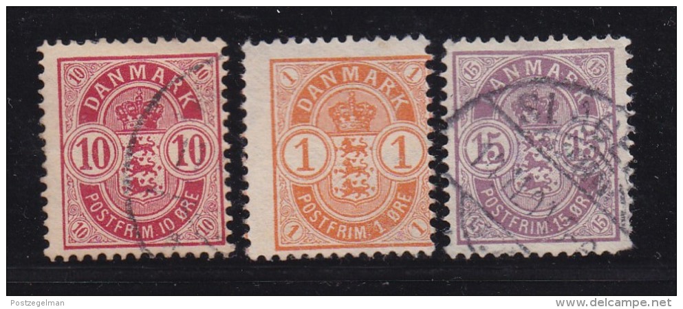 DENMARK, 1901, Used Stamp(s), Definitives, Numbers,  Mi 35=39, #10007, 3 Values Only - Used Stamps