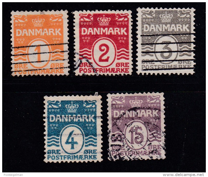 DENMARK, 1905, Used Stamp(s), Definitives, Numbers,   Mi 42-46, #10012, Complete - Used Stamps