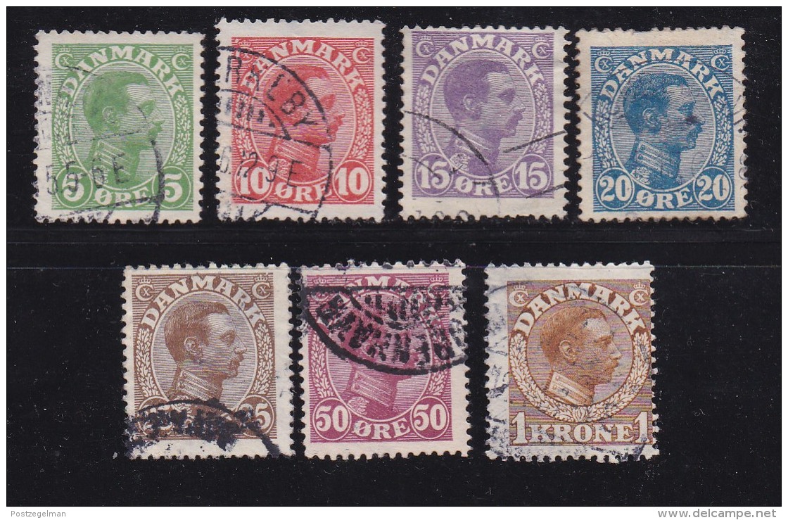 DENMARK, 1913, Used Stamp(s), Definitives, Christian X,   Mi 67=76, #10014, 7 Values Only - Used Stamps