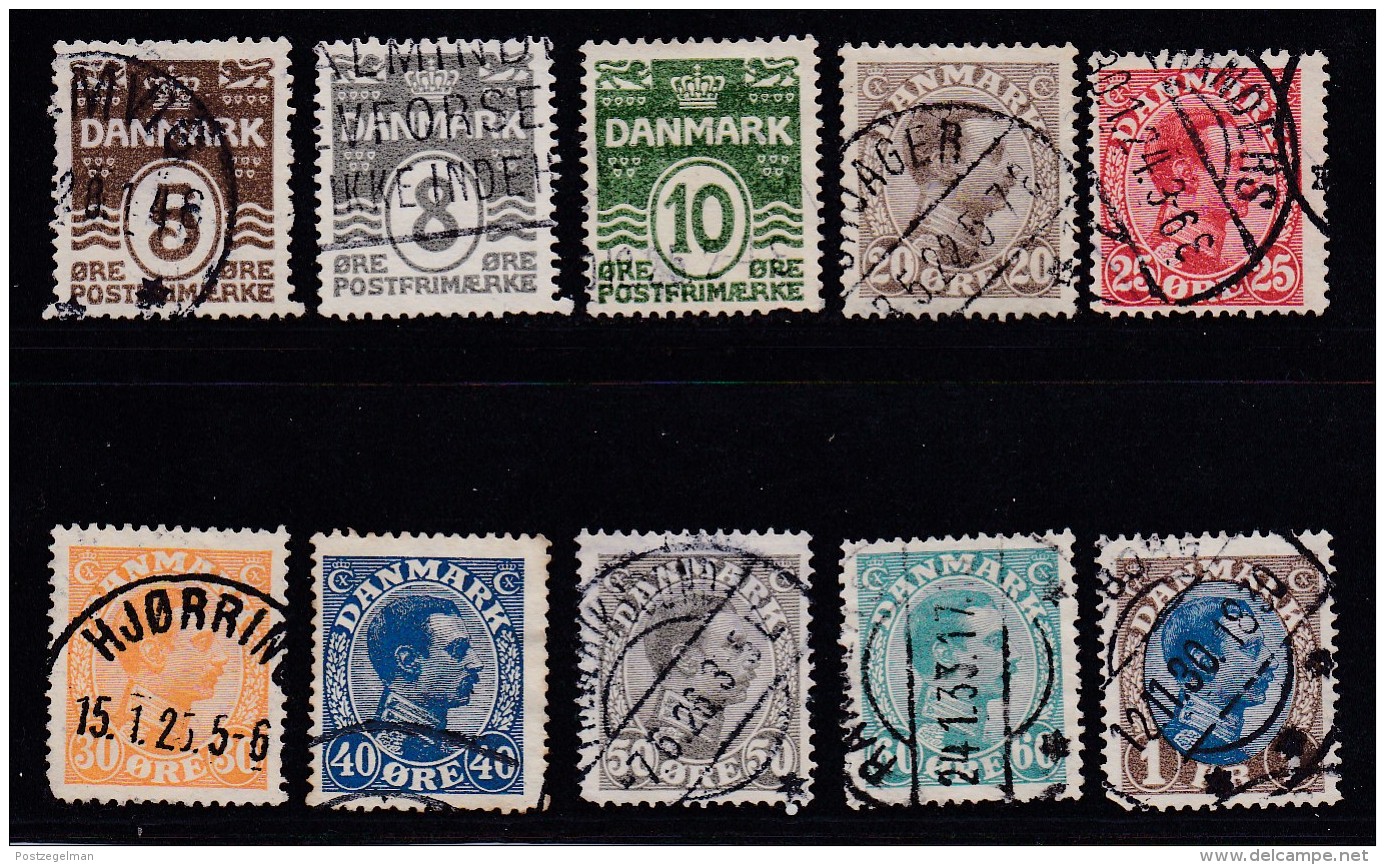 DENMARK, 1921, Used Stamp(s), Definitives,   Mi 118=128, #10020,   10 Values Only - Usado