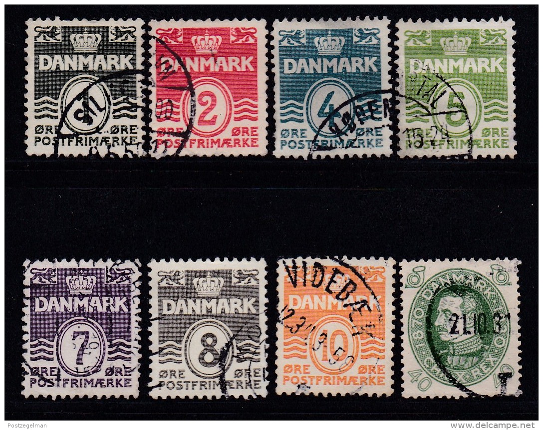 DENMARK, 1933, Used Stamp(s),Definitives, Numbers,  Mi 195-201, #10031,  Complete - Used Stamps