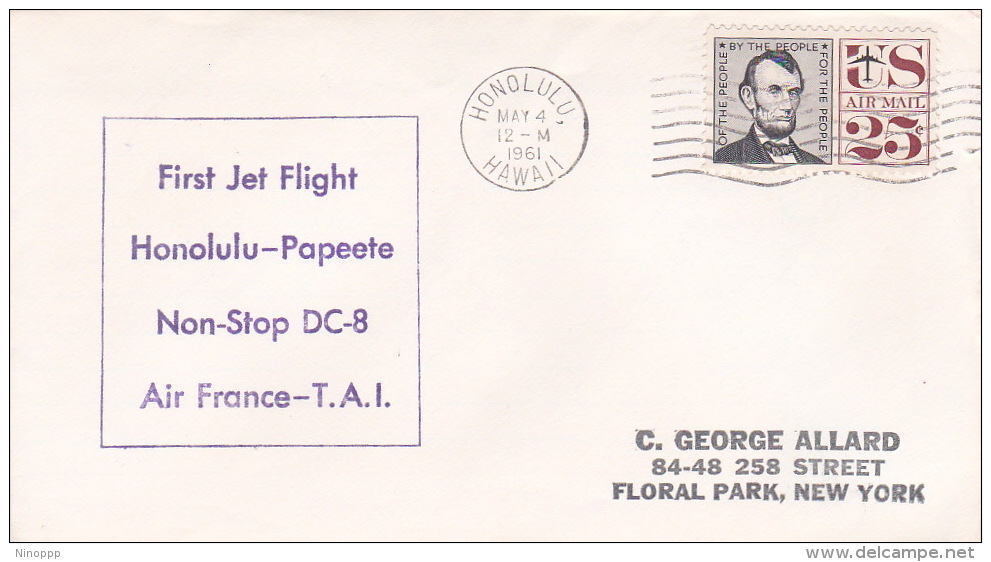 France 1961 First Jet Flight Honolulu To Papeete Non Stop DC 8, Souvenir Cover - Covers & Documents