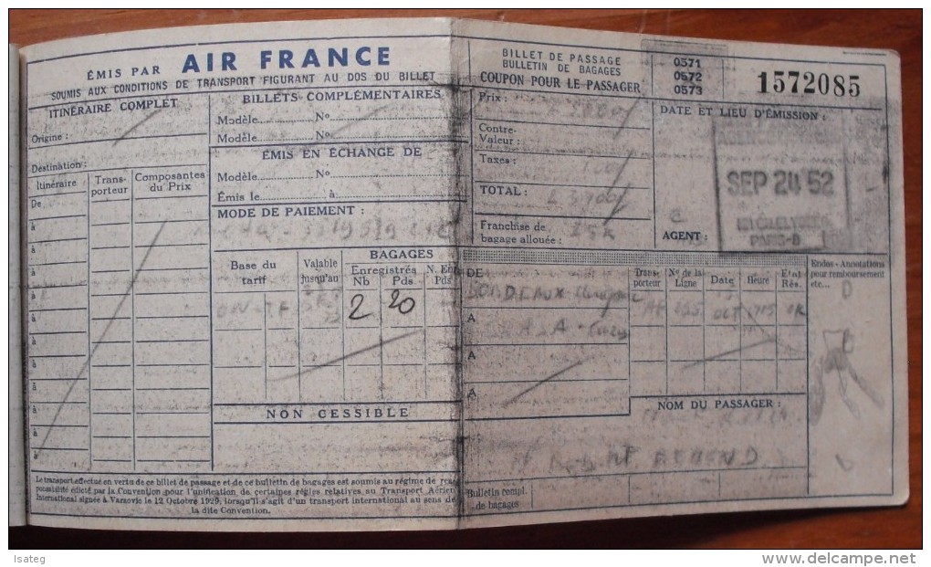 Air France : Ancien Billet De Passage Et Bulletin De Bagages - Tickets