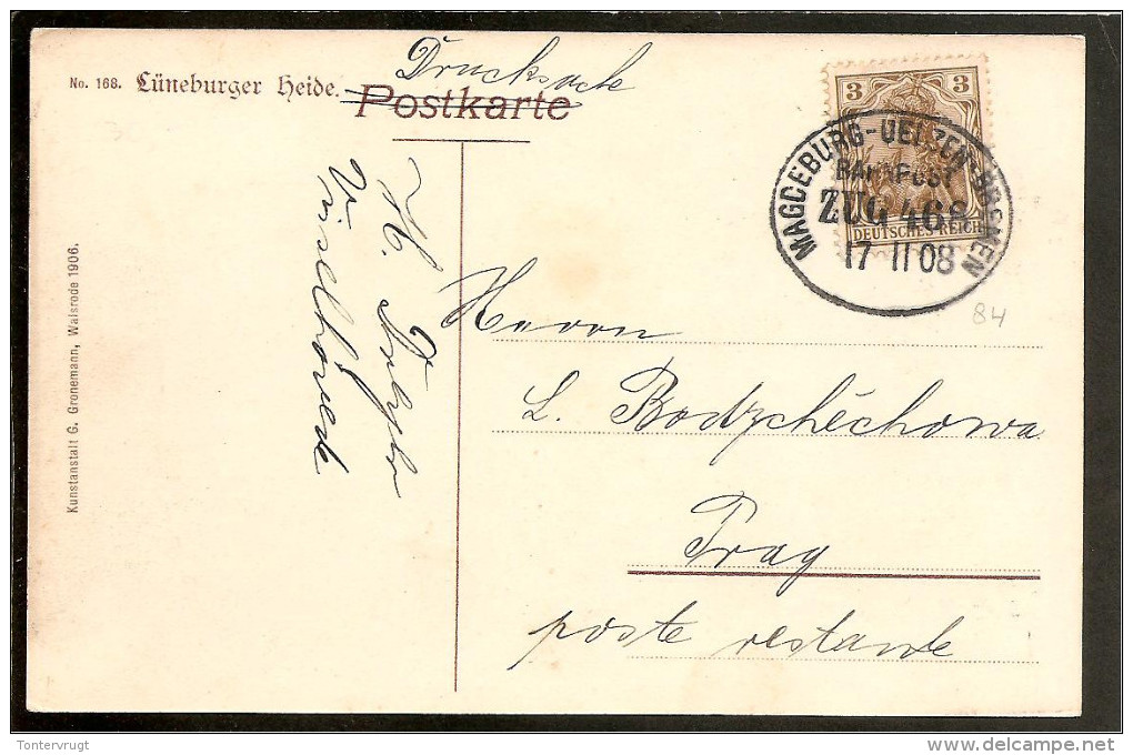 Lüneburger Heide. No.168. Bauernhof-Bauernfamilie-Ocksengespann. Germania Marke. Bahnpoststempel ZUG 468 - Lüneburg