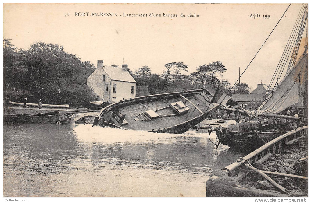 14-PORT-EN-BESSIN- LANCEMENT D'UNE BARQUE DE PËCHE - Port-en-Bessin-Huppain