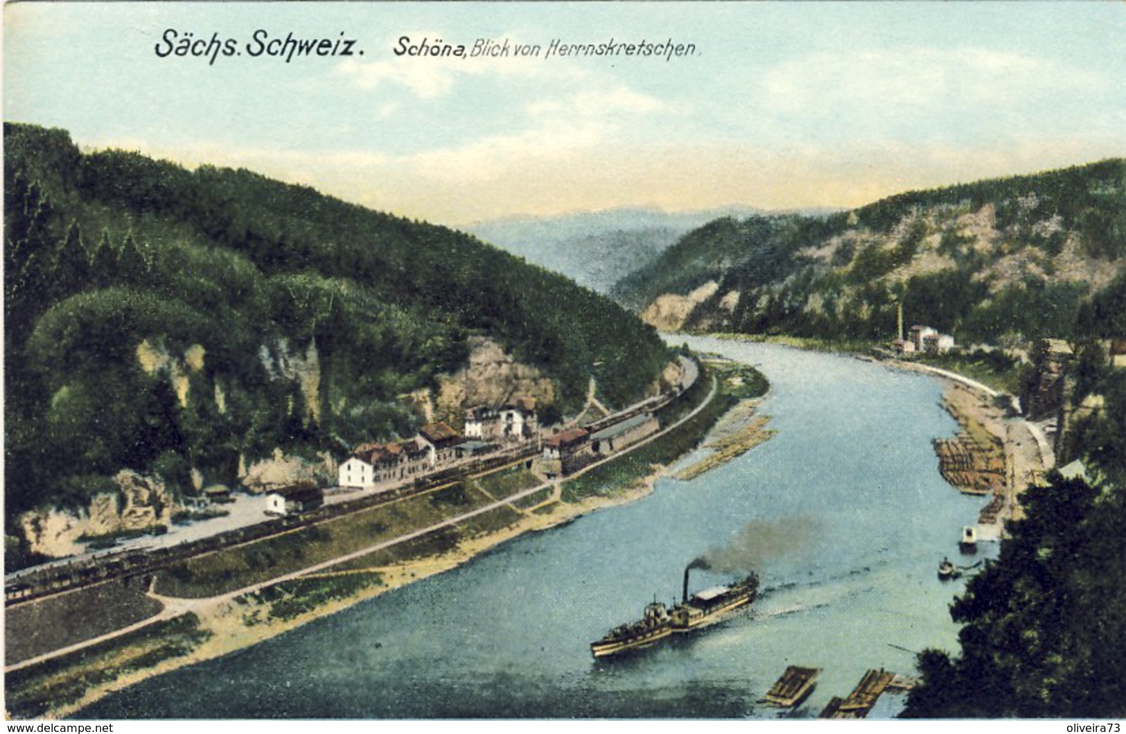 Sächs. Schweiz, SCHONA, Blick Von Herrenskretschen, 2 Scans - Schöna