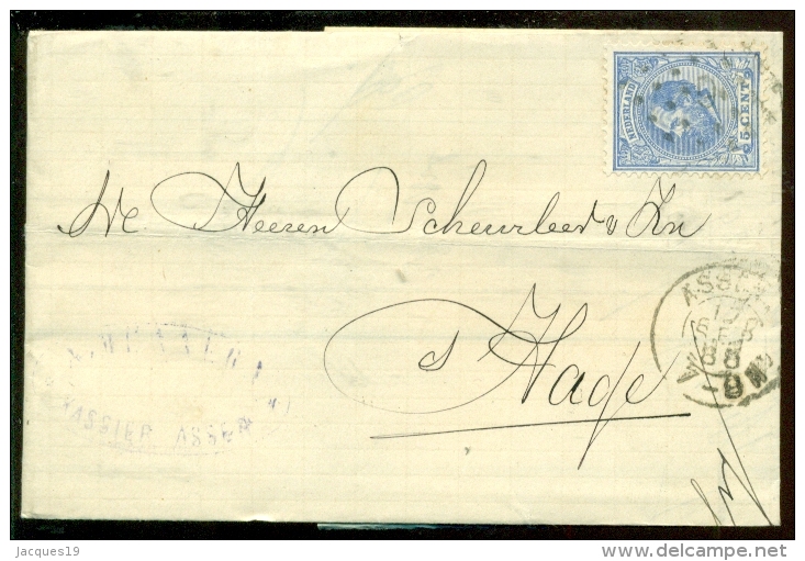 Nederland 1888 Brief Verzonden Uit Assen Met Zegel NVPH 19 Met Ontvangststempels En Kastje C76 - Covers & Documents