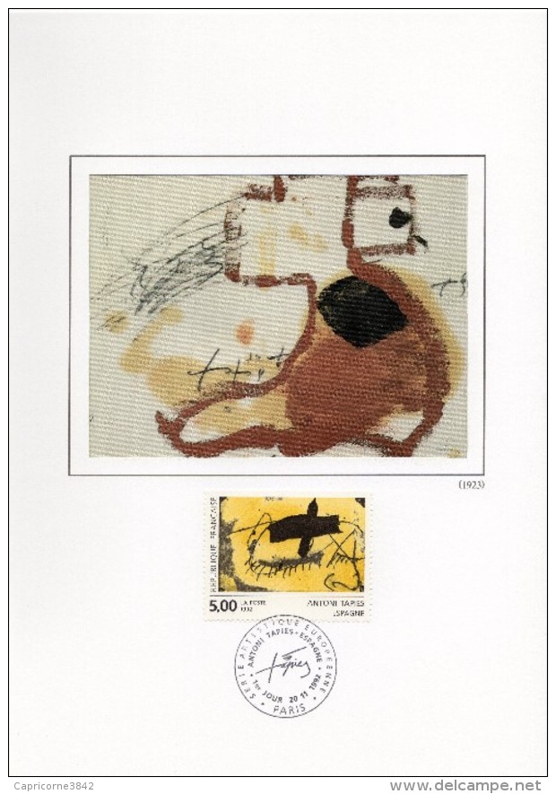 1992 - Encart"L'ART CONTEMPORAIN"- Antoni TAPIES-Tp 2782-  Images Imp Sur Soie - Doc Musée National Art Moderne - 1990-1999