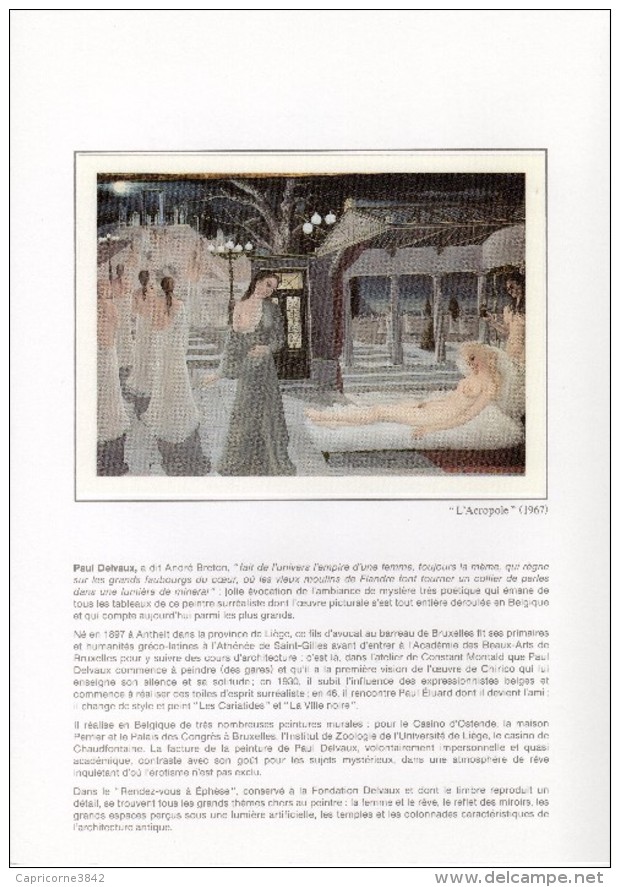 1992 - Encart"L'ART CONTEMPORAIN"- Paul DELVAUX-Tp 2781- Images Imp Sur Soie - Doc Musée National Art Moderne - 1990-1999