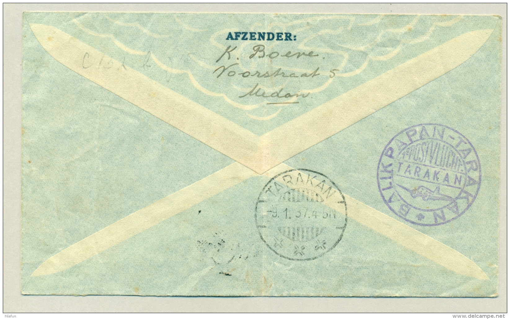 Nederlands Indië - 1937 - KNILM Postvlucht Soerabaja-Tarakan - Nederlands-Indië