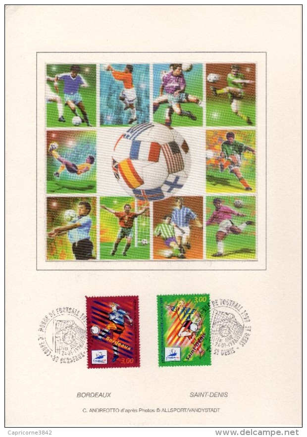 1998 - Encart "COUPE DU MONDE DE FOOT 1998" - Feuillet N°19 + Tp 3130/3131 + Bloc CNEP 1998 N°26 - Image Sur Soie - 1990-1999