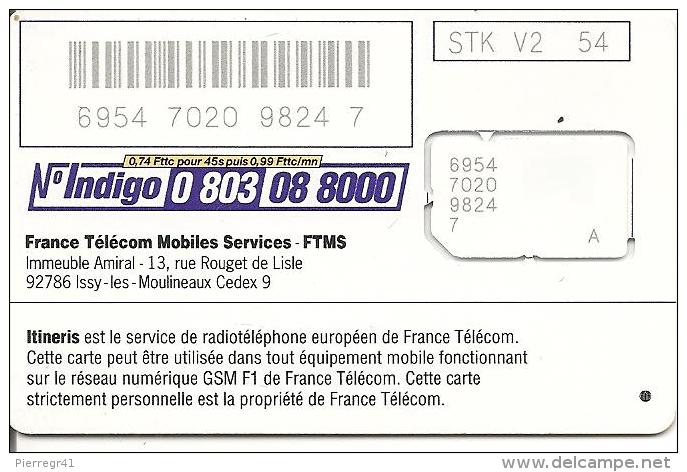 CARTE-GSM-PUCE-M-FTMS-ITINERIS-FF2L-D12-Ref-PHONECOTE 2005--TBE-NEUVE-PUCE ATTACHEE - Nachladekarten (Handy/SIM)